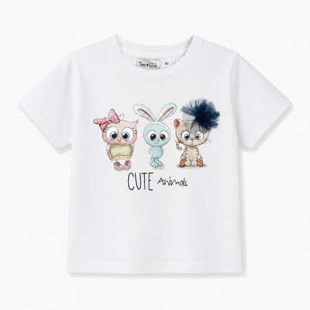 Hvid T-shirt med dekorative tylblomster fra Tom & Lisa fra Tom & Lisa