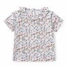 Bluse med blomsterprint og flæsekrave råhvid fra Tom & Lisa