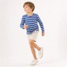 Langærmet ribbluse med striber – Dark Jeans/ecru