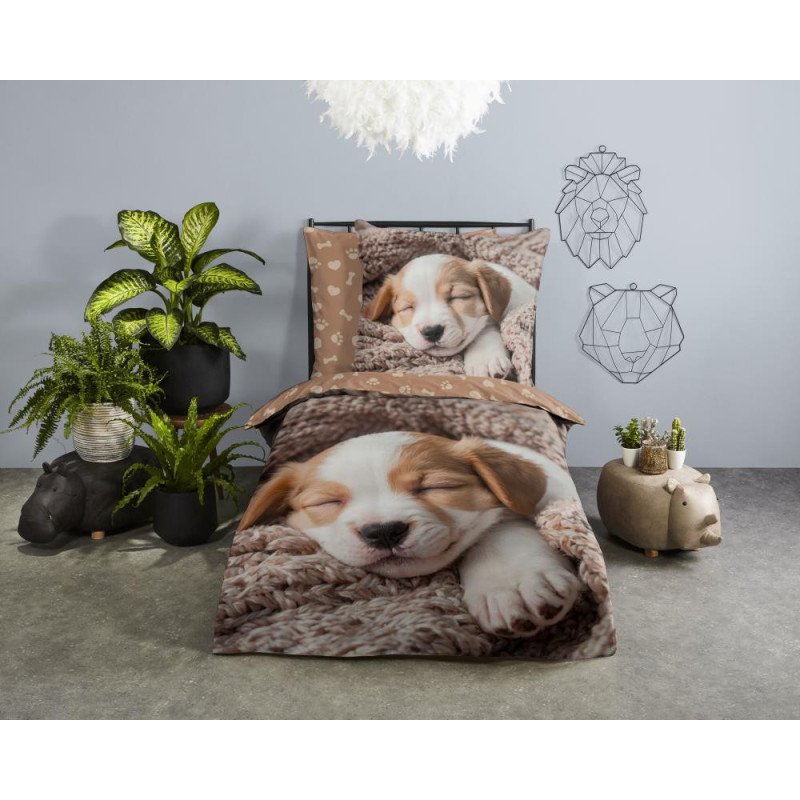 Sengesæt Bas, sand med hund