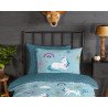 Flonel Sengetøj Unicorn blå med Enhjørning