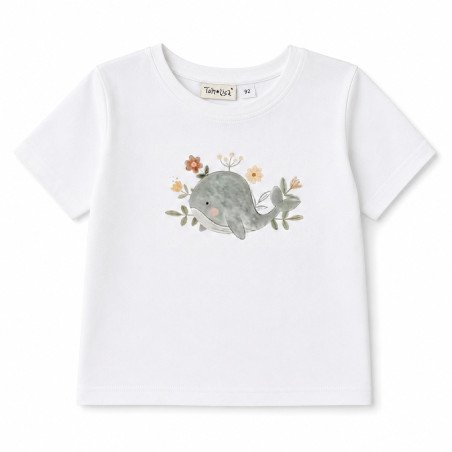 Hvid T-shirt med dekorative tylblomster fra Tom & Lisa fra Tom & Lisa