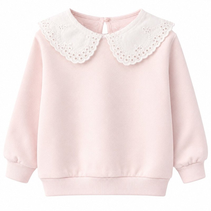 Sweatshirt med blondekrave til børn – Lyserød | Blød & elegant