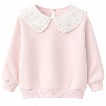 Sweatshirt med blondekrave til børn – Lyserød | Blød & elegant