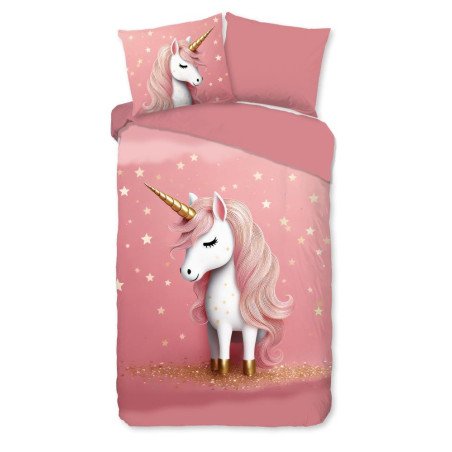 Sengetøj pink i microfiber med enhjørninger