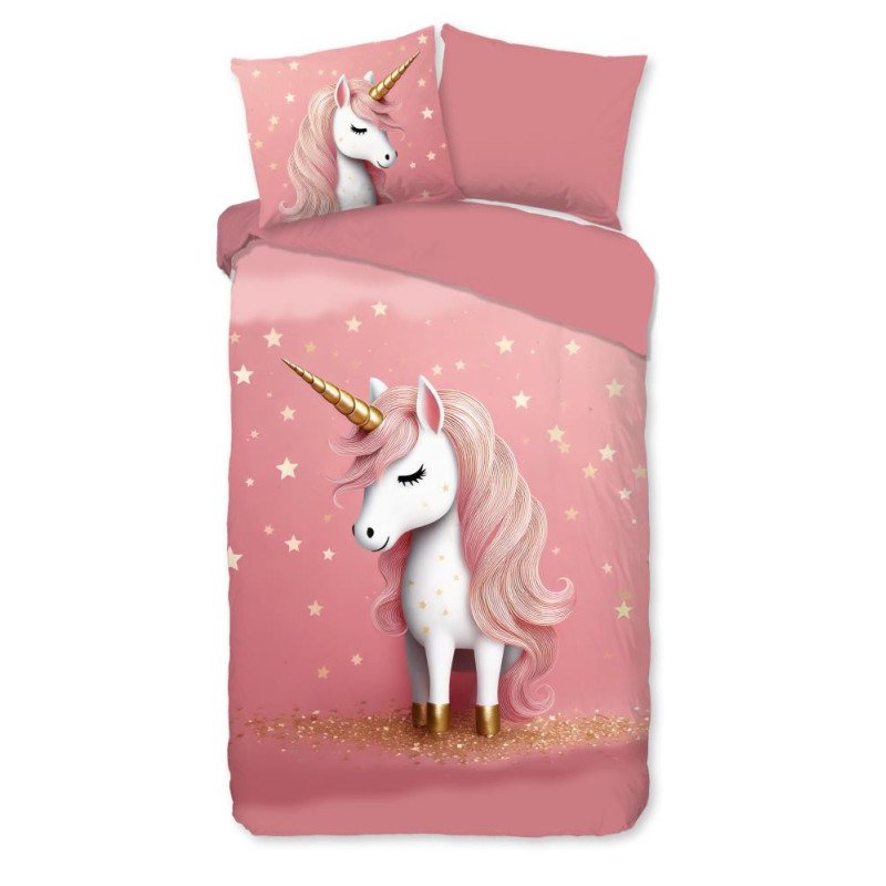 Sengetøj pink i microfiber med enhjørninger
