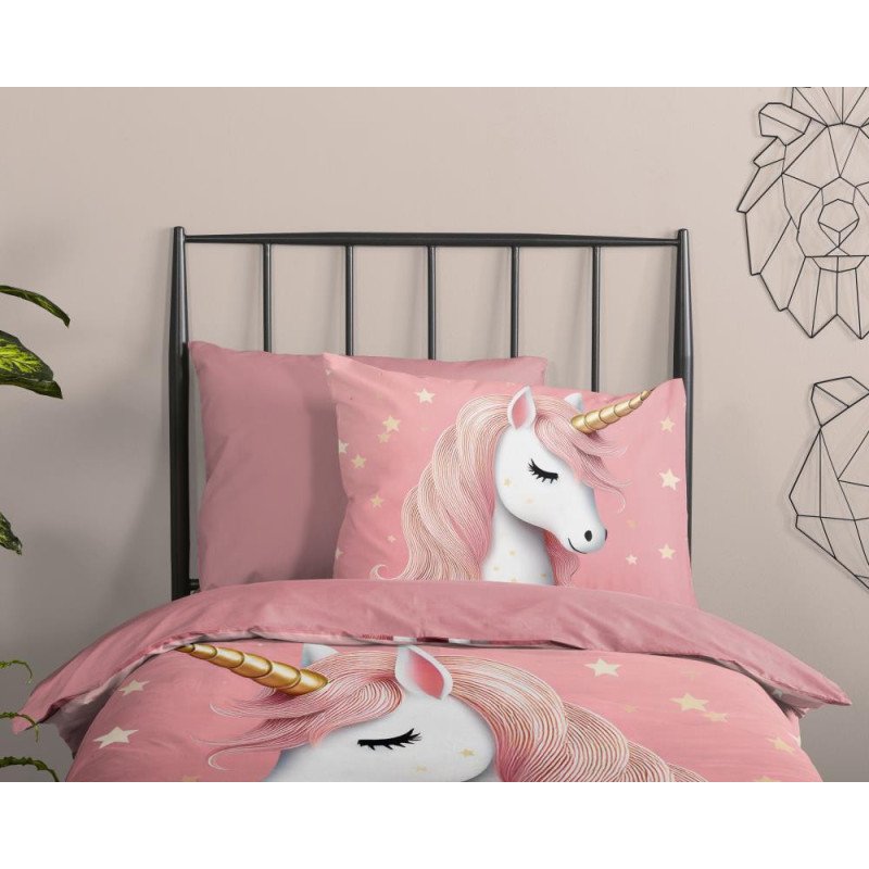Sengetøj pink i microfiber med enhjørninger