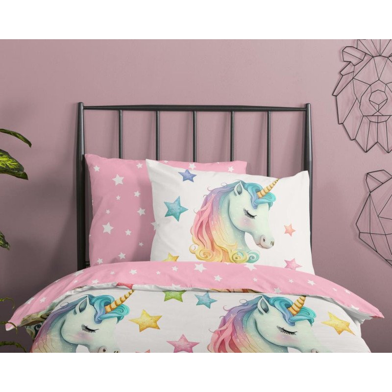 Sengetøj Fancy pink i microfiber med enhjørninger