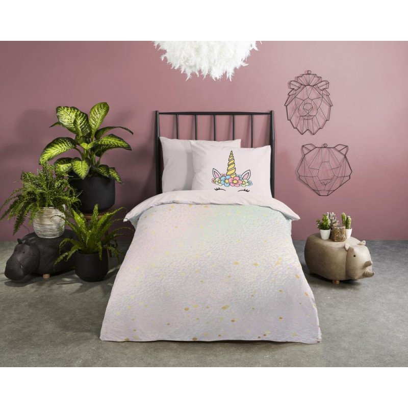 Sengetøj pink i microfiber med enhjørninger