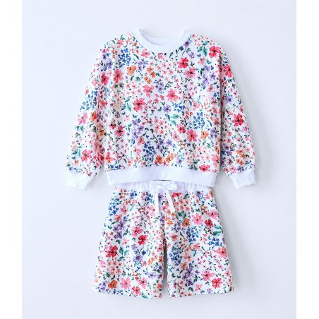 Sæt med sweatshirt og shorts med blomster, Hvid