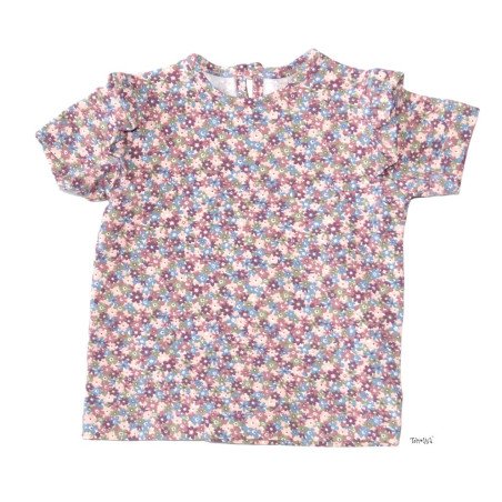 Blomstret T-shirt i 100% bomuld med vinger på skuldrene, fra Tom&Lisa