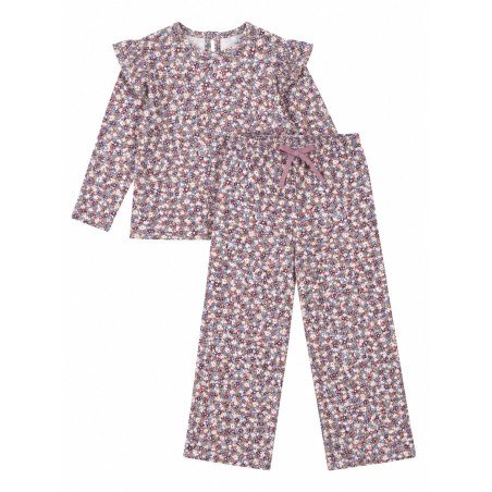 Pyjamas Sæt, støvet rosa med blomsterprint