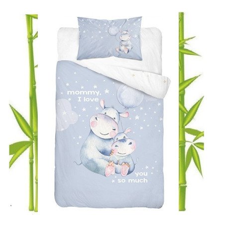 Hudvenligt Bambus BabySengetøj med søde flodheste fra MyTrendyKid.dk