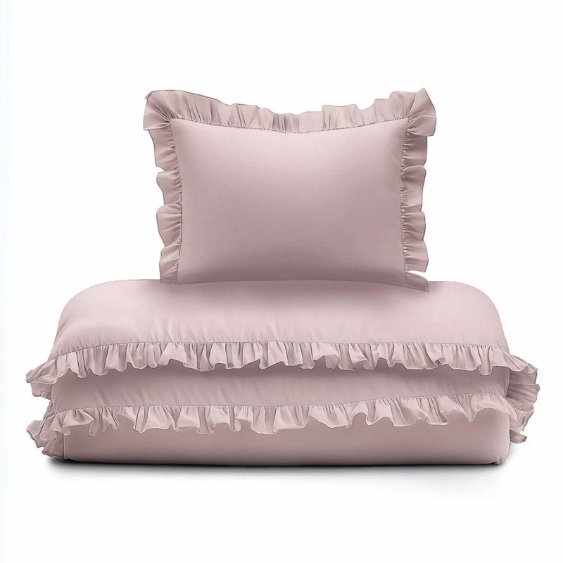 Junior sengetøj med flæser, rosa