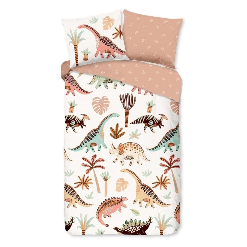 Junior sengetøj Dino, Peach med dinosaurer fra Mytrendykid.dk