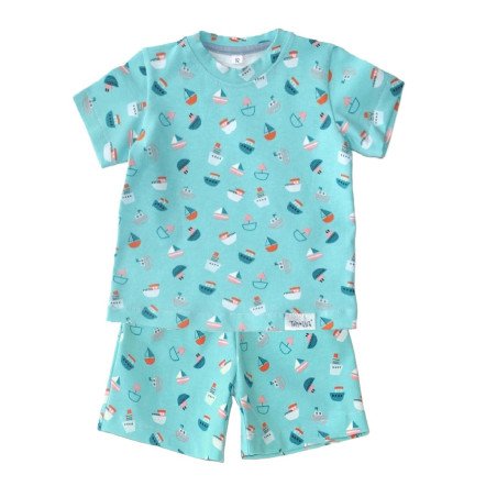 2-delt sæt, Mint farve med både T-shirt og shorts i 100% bomuld, fra Tom&Lisa.