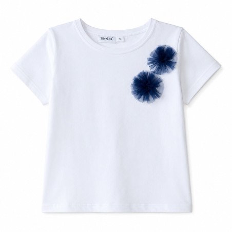 Hvid T-shirt med dekorative tylblomster fra Tom & Lisa